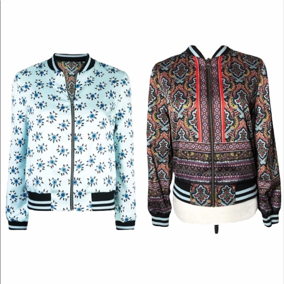 Alice + Olivia Lonnie Reversible Printed Baby Blue Eye Bomber Jacket XS - Picture 1 of 9